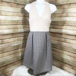 Lovely by Adrianna Papell pink black lace dress